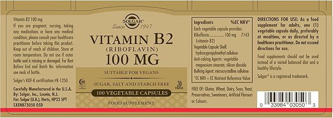 SOLGAR Vitamin B2 (Riboflavin) 100 MG